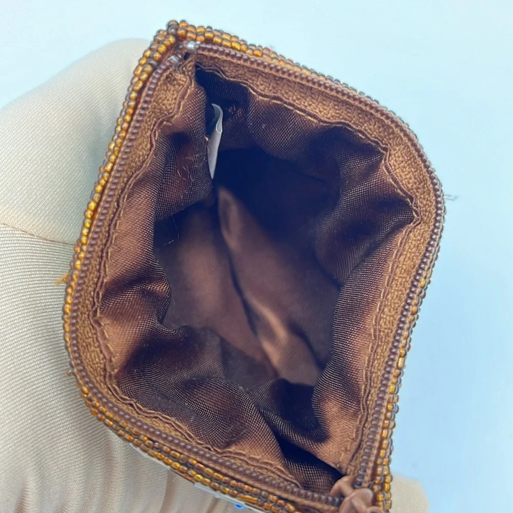 Unbranded Beaded Zip Top Coin Cosmetic Pouch Purse
